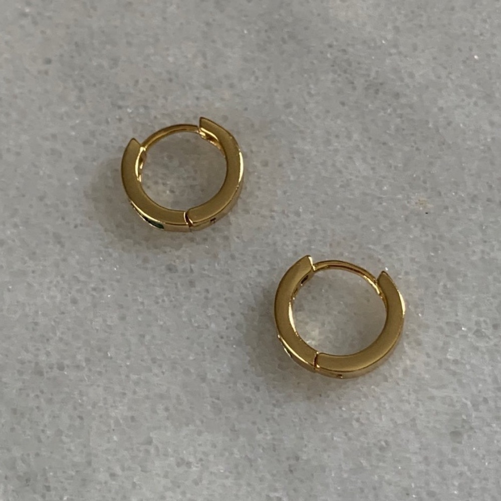 Gold Green Crystal Thick Small Huggie Hoop Earrings - Picture 3 of 3